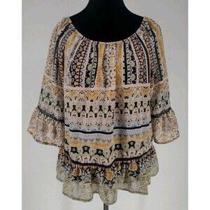 Democracy Boho Peasant Shirt Top Blouse Off The Shoulder/ Round Neck Size Small